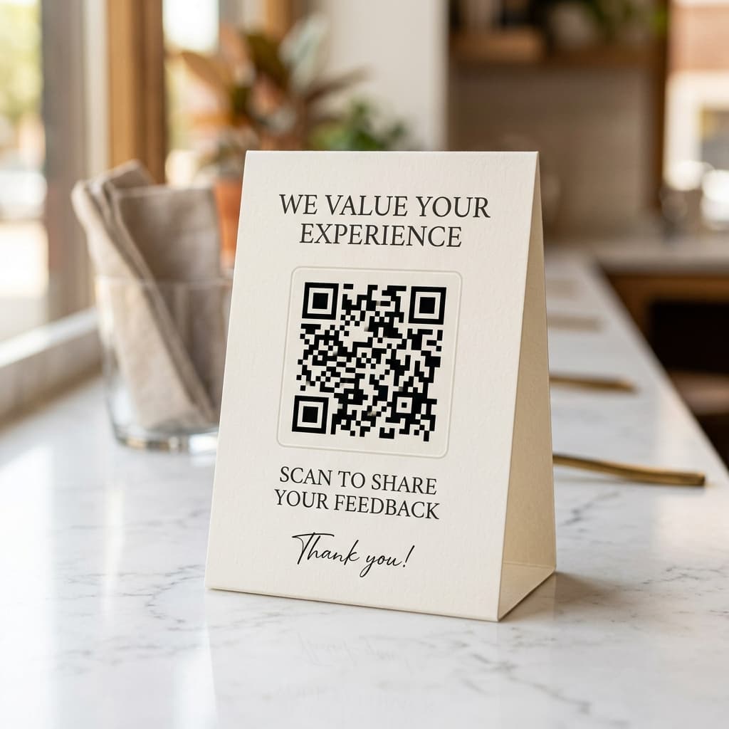 Custom desk card prompt for scanning QR code